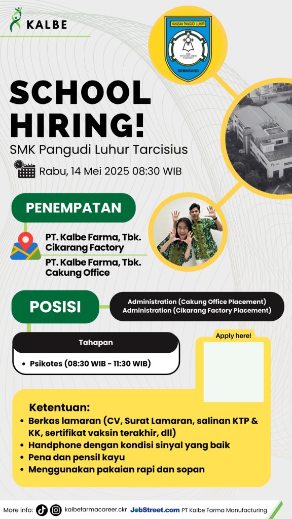 Prestasi membanggakan : Tiga Siswa SMK PL Tarcisius Diterima Bekerja di PT Kalbe Farma Tbk